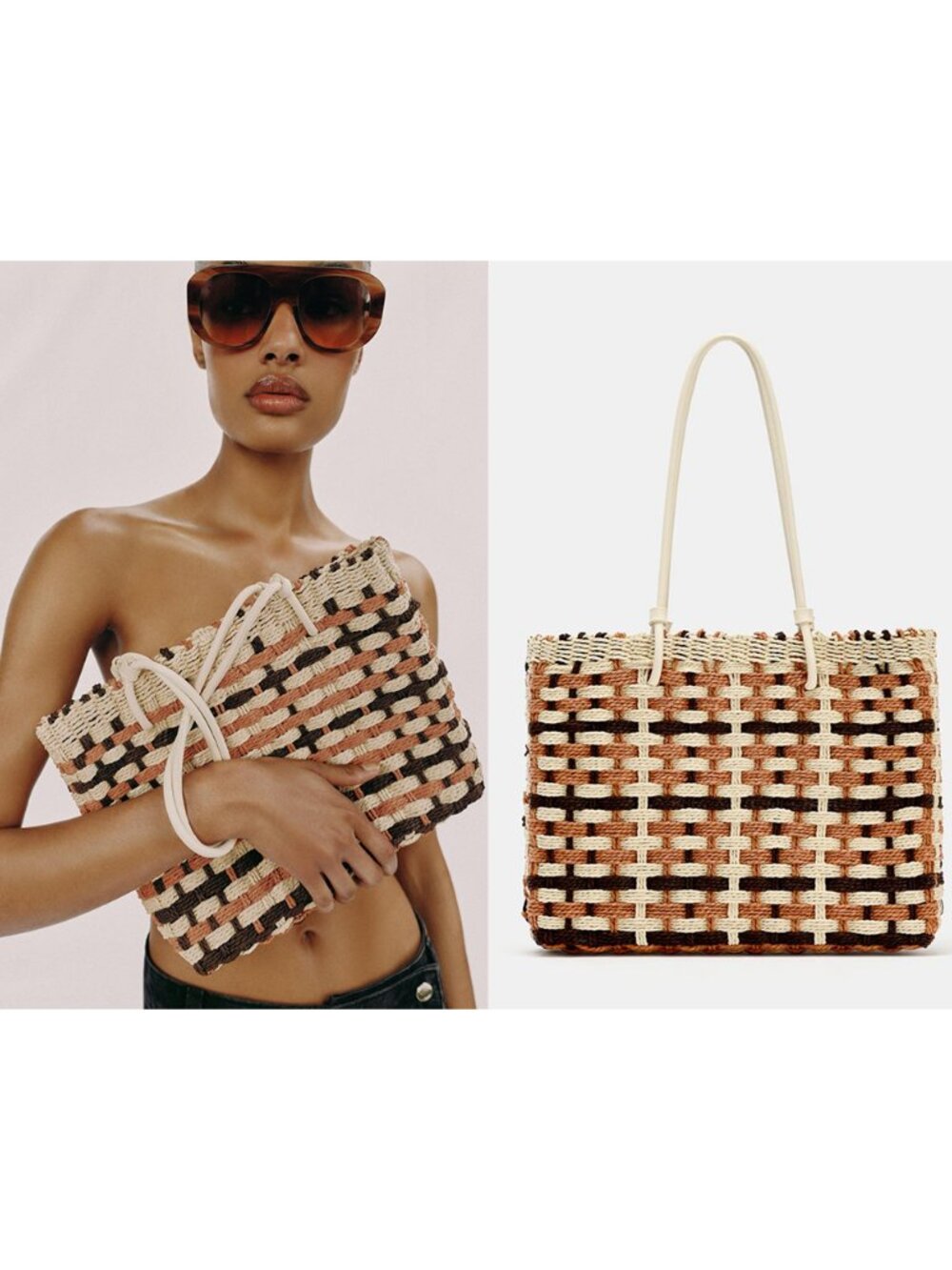 NEW ZARA woven effect brown mini shopper 6019